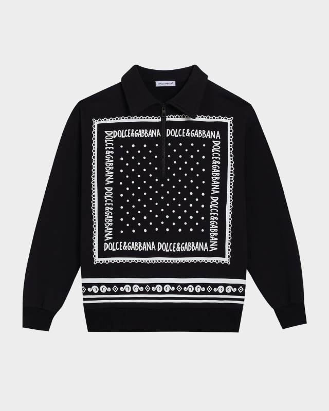 Boy's Bandana-Print Quarter Zip Sweatshirt, Size 8-14
